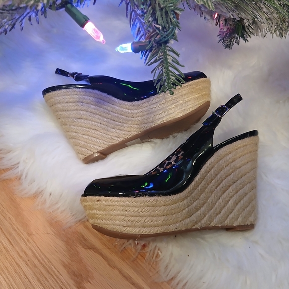 Jessica's Simpson Jungle Wedge Espadrille Patent Leather/Leoapard Shoes Size 8 - Picture 9 of 13